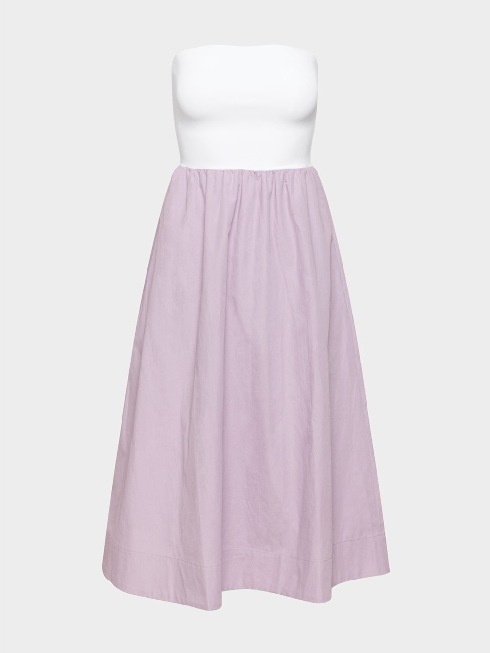 Aritzia Babaton White Strapless Bodice with Lavender Midi Fluid Poplin Dress